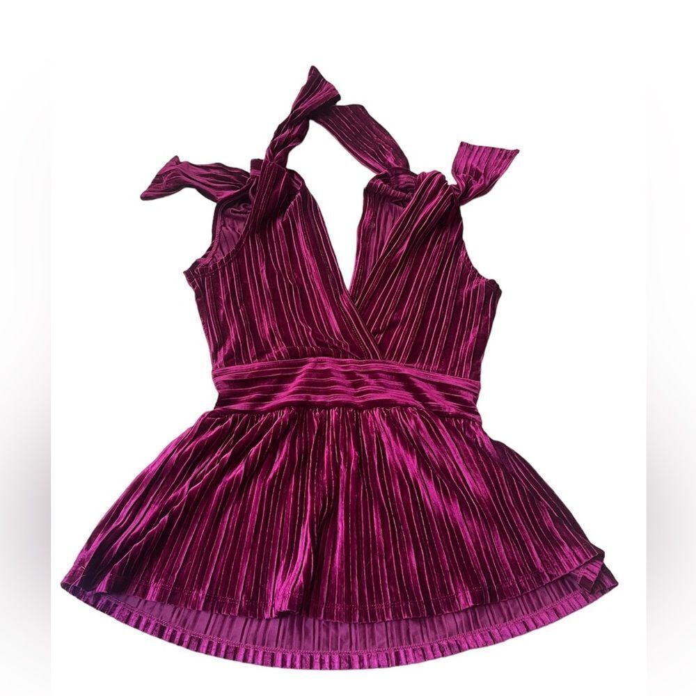 Venus Velvet Strap pleated top XS magenta pink burgundy